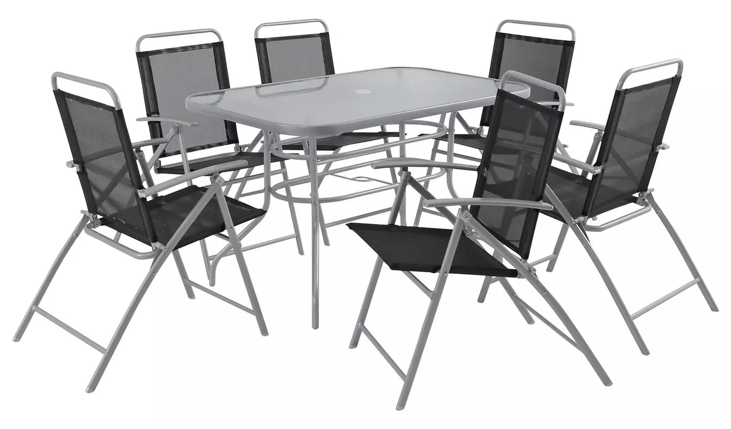Pacific 6 Seater Folding Metal Patio Set - Black